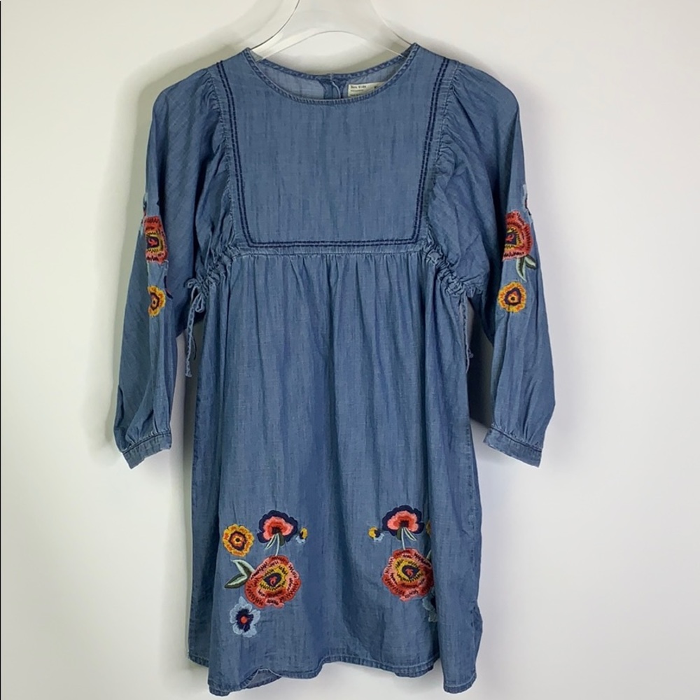 ZARA Kids Floral Denim Dress Size 11/12